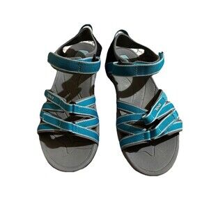 Teva Women’s Strappy Sandals Adjustable Hook & Loop Blue Gray Black Size 7